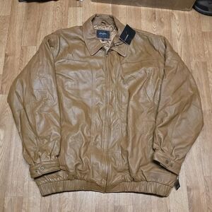 Sean John Men Jacket Size 5XL Brown Leather Spell Out Bomber Coat Outerwear